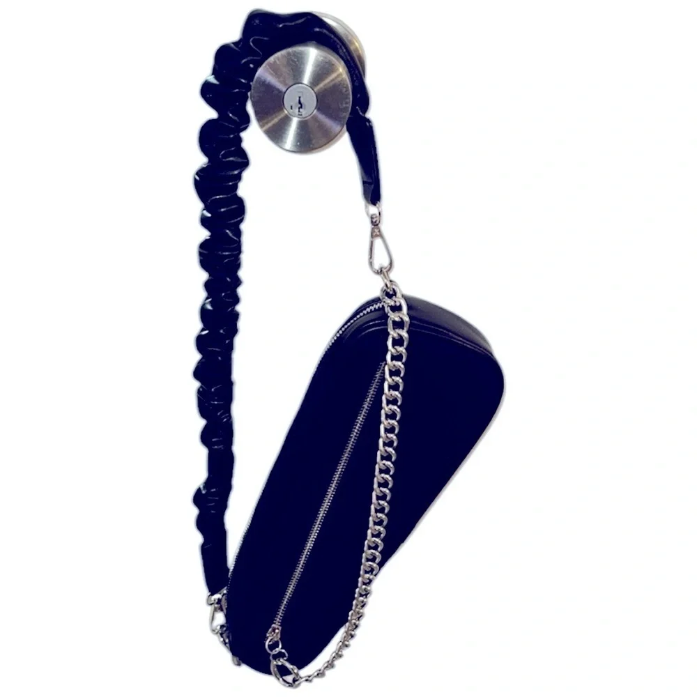 AKIRA Black Asymmetrical Chained Ruffle Shoulder Bag - Picture 2 of 12